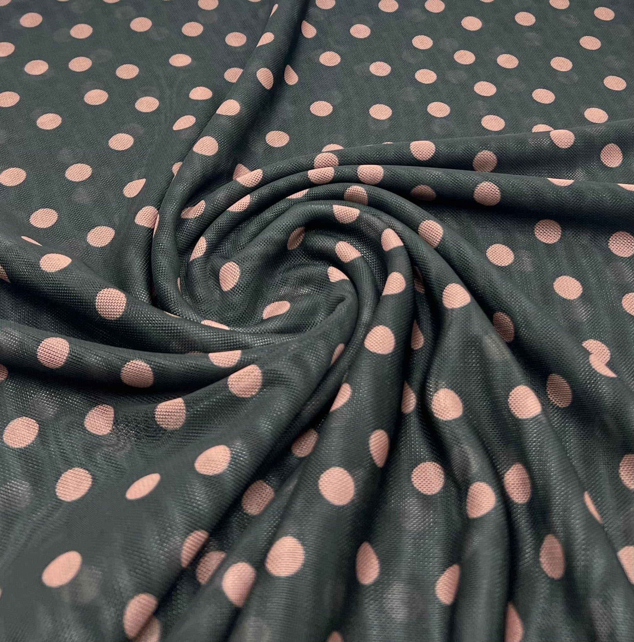 Black Beige Polka Spot Mesh Fabric Stretch - T9 Fabrics